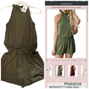 MEROKEETY Halter Neck Elastic Waist Romper